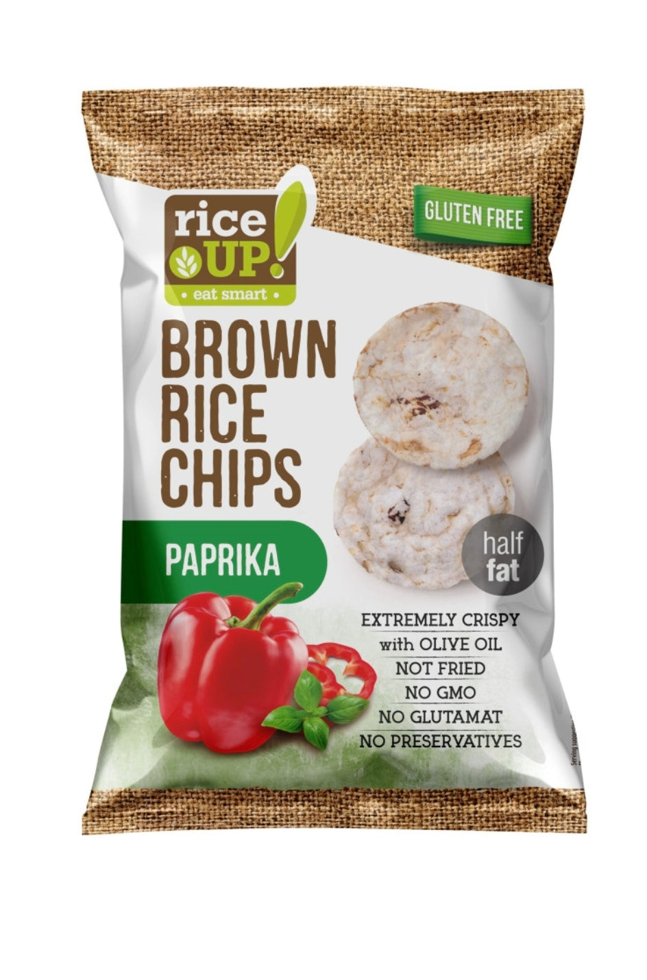 3x Rice Up Brauner Vollkorn-Reischips Paprika Glutenfrei