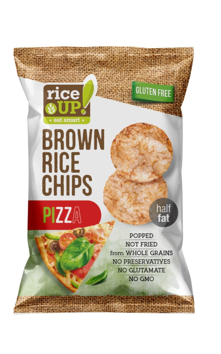 3x Rice Up Brauner Vollkorn-Reischips Pizza Glutenfrei